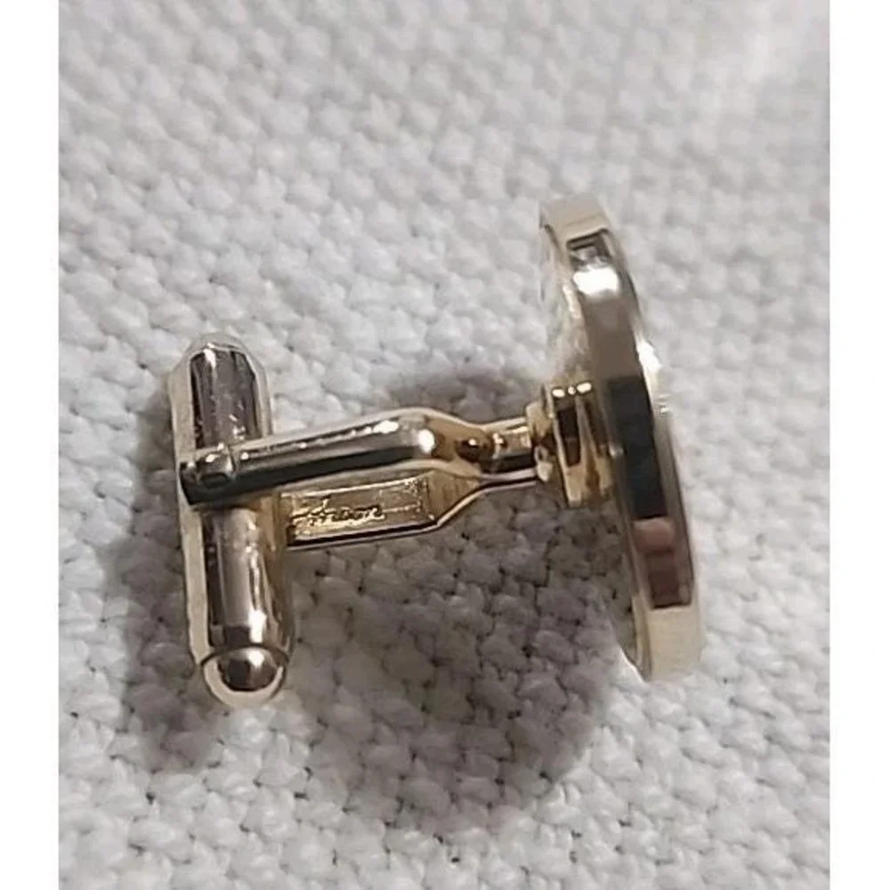 Vintage Avon Mother Of Pearl  Gold Toned Round Retro Cufflinks Fall out Atomic